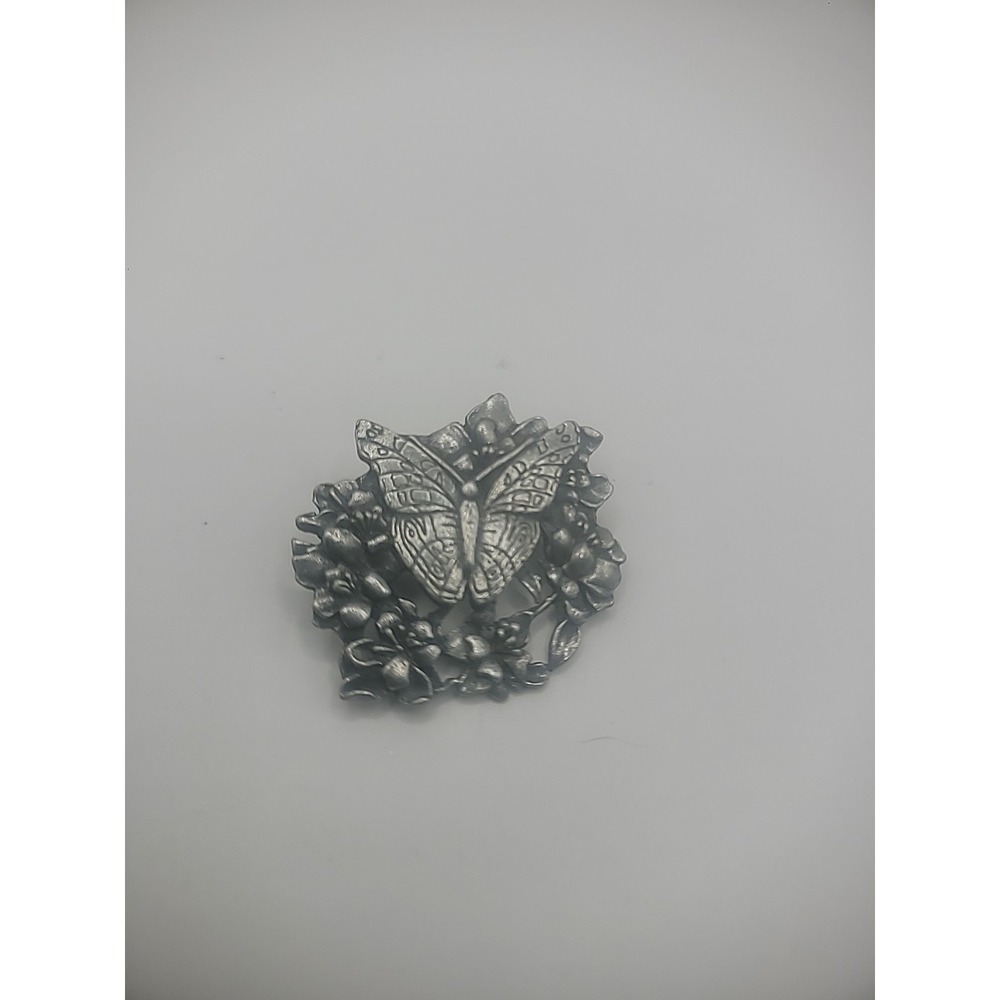 Bird & Blooms Butterfly Floral Brooch Pin Gun Metal Tone Jewelry Costume‎